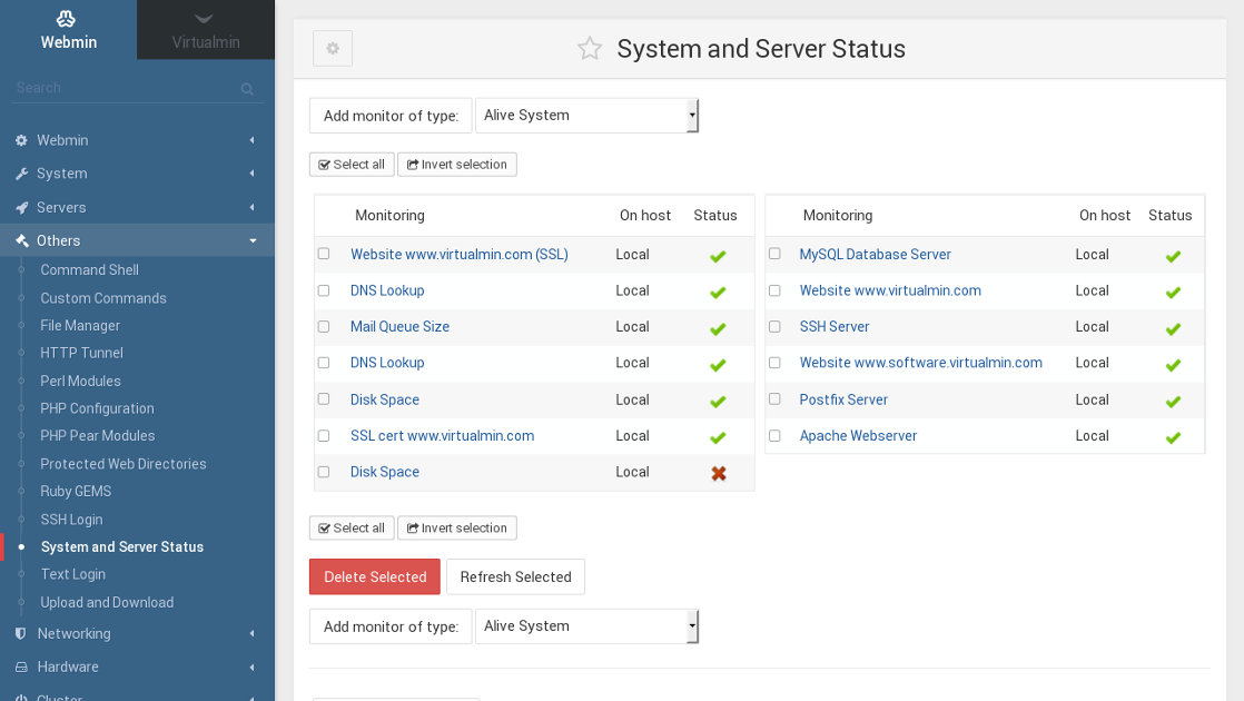 Webmin System and Server Status